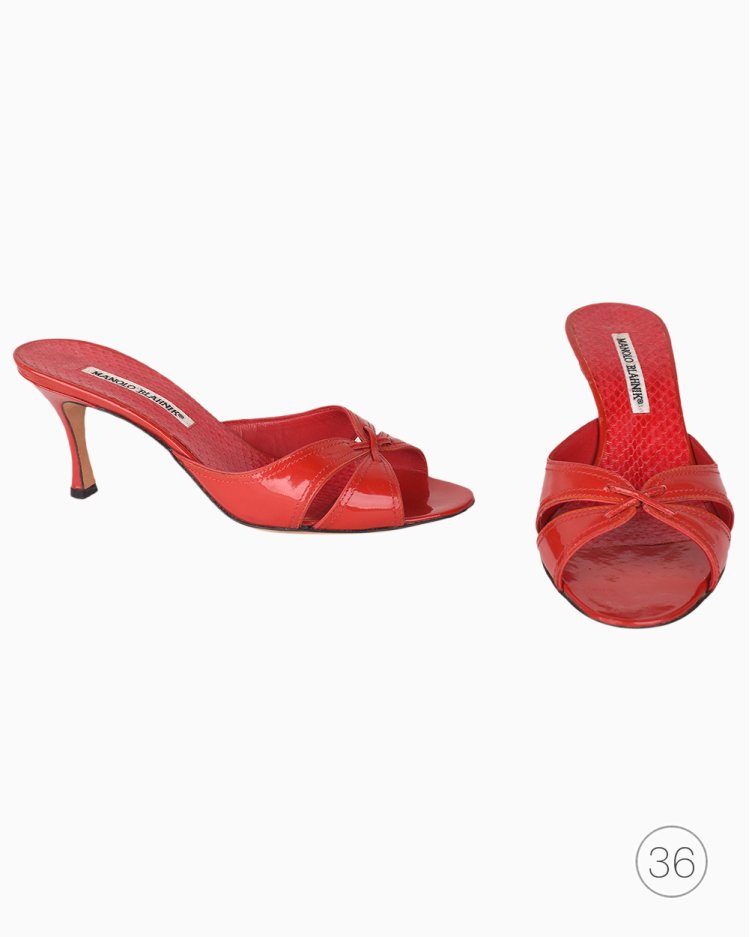 Mule Manolo Blahnik Original Verniz Vermelha Feminina
